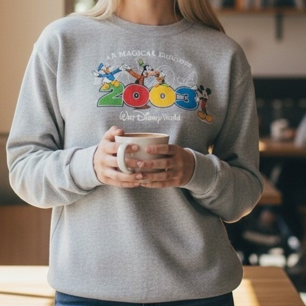 Disney World 2003 Mickey Mouse Graphic Sweatshirt Gray Y2K Kids Kids Fleece